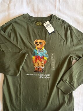 Ralph Lauren Olive Green Polo Bear Long-Sleeve Tee